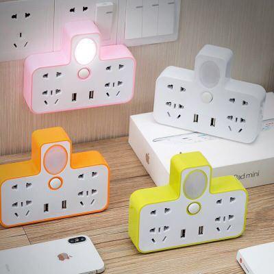 Ổ Cắm Điện Thông Minh 2 Cổng USB Có Đèn Ngủ - Bộ Chia 4 ổ điện Đa Năng Phù Hợp Với Phích Cắm Tròn Và Dẹt, CB Tự Ngắt