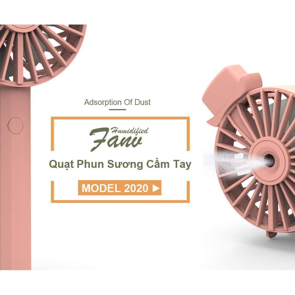 Quạt Mini Cầm Tay Phun Sương W15 Có Pin Tích Điện 3 Cấp Độ Gió