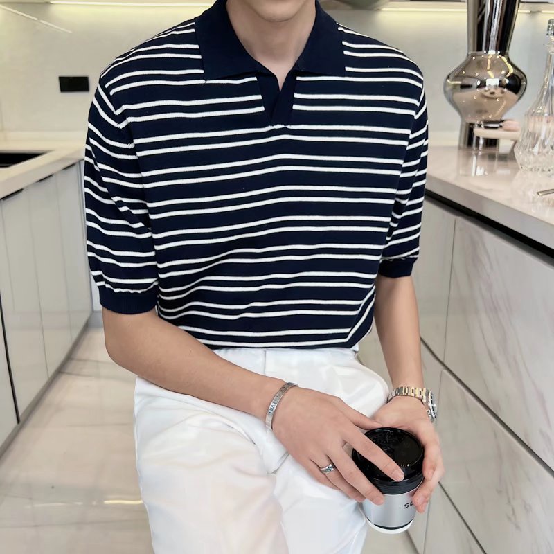 Áo Thun polo Tay Ngắn Dáng Rộng Họa Tiết Kẻ Sọc 2 Màu Size M-3XL Phong Cách Hàn Quốc Thời Trang Mùa Hè Cho Nam