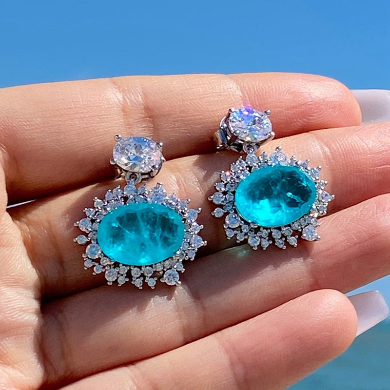 Bông tai đính đá zircon màu xanh dương thời trang sang trọng cho nữ