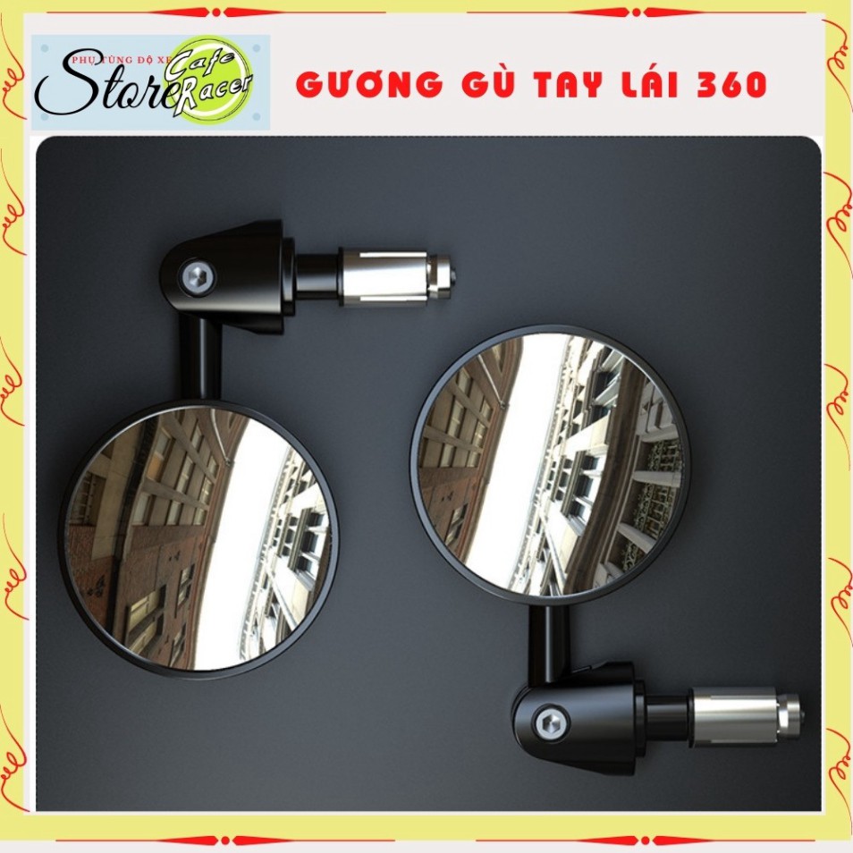 Gương gù tay lái CAFE RACER kính gù tròn cao cấp làm gương kiểng xe độ xoay 180