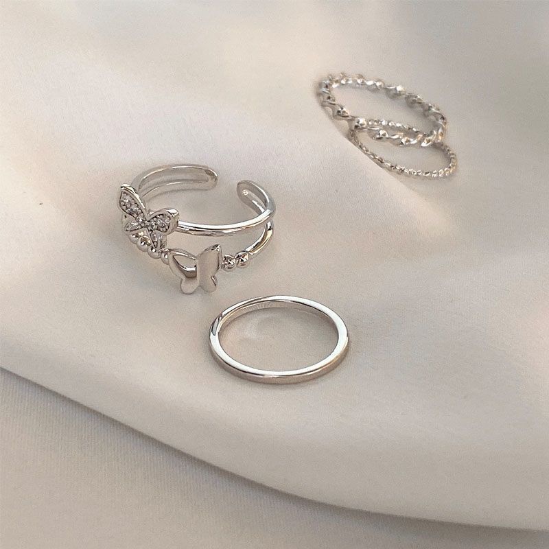 Bộ Bốn Nhẫn Đeo Ngón Tay Dạng Mở Hình Bướm Có Thể Điều Chỉnh