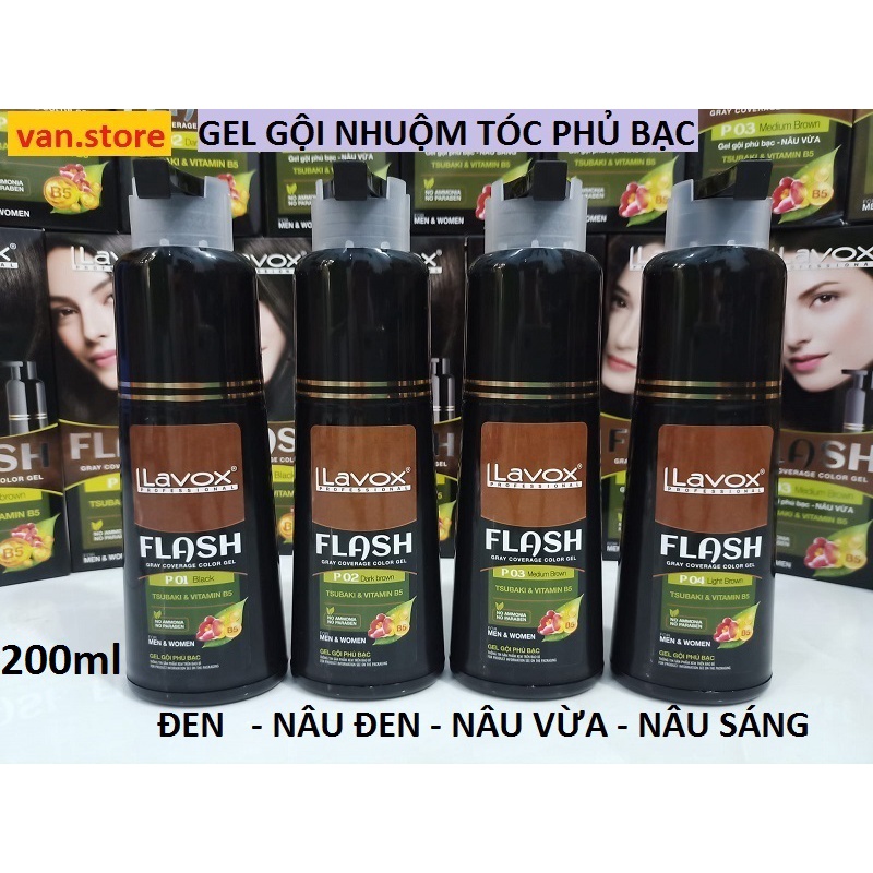 Dầu Gội Phủ Bạc Thảo Dược LAVOX FLASH 200ml - MÀU ĐEN + NÂU ĐEN