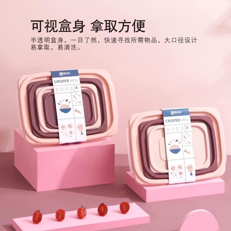 BỘ 4 HỘP BẢO QUẢN THỰC PHẨM CRISPER MẪU MỚI MÀU SIÊU ĐẸP