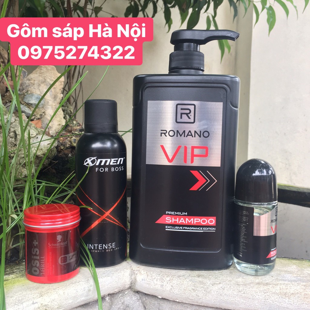 BỘ SẢN PHẨM Dầu gội cao cấp Romano Vip 650g +Lăn Khử Mùi Romano + xịt khử mùi toàn thân X-Men For Boss TẶNG SÁP VUỐT TÓC