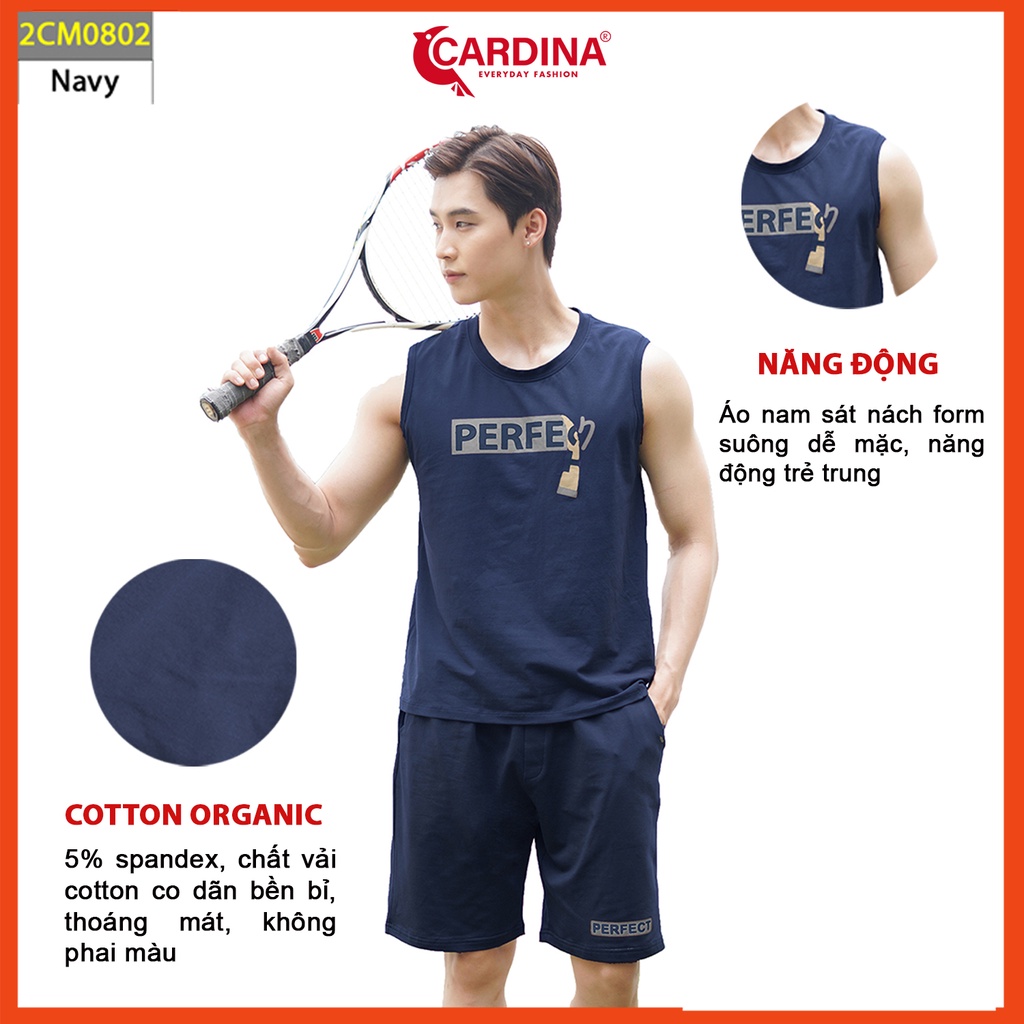 Đồ Bộ Nam CARDINA Chất Cotton Cao Cấp Áo Sát Nách In Chữ Kiểu Dáng Thể Thao 2CM08