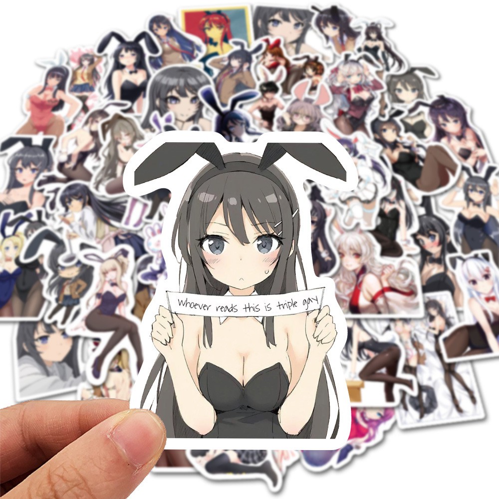 Set 50 Sticker Chống Thấm Nước Hình Cô Gái Thỏ Thiết Kế Dễ Thương Dùng Trang Trí Đồ Chơi / Điện Thoại / Laptop / Xe Đạp