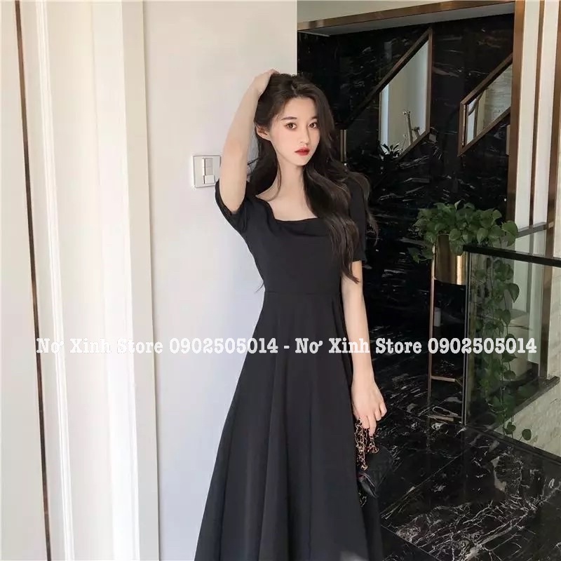 VÁY NỮ DÁNG DÀI TAY PHỒNG ĐƠN GIẢN HÀN QUỐC, đầm dự tiệc đi biển maxi cổ vuông cao cấp loại 1