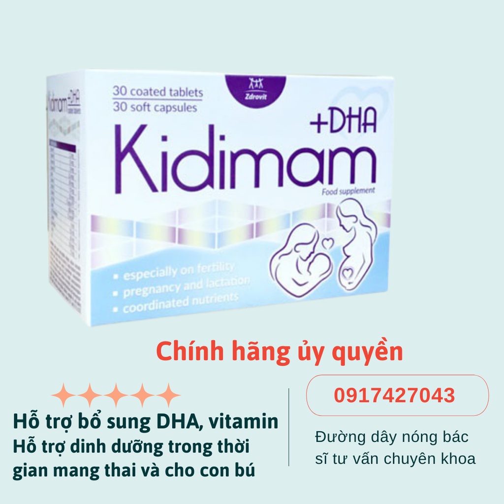 Thực phẩm bảo vệ sức khoẻ Kidimam + DHA bổ sung DHA và Vitamin cho phụ nữ mang thai và cho con bú