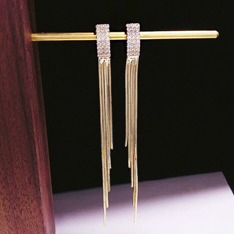 Bông Tai Tua Rua Dáng Dài Đính Đá 2022 Phong Cách Hàn Quốc Thời Trang Cho Nữ