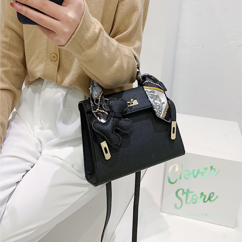 Khăn lụa satin dài trang trí túi xách đeo tay cổ áo sơ mi