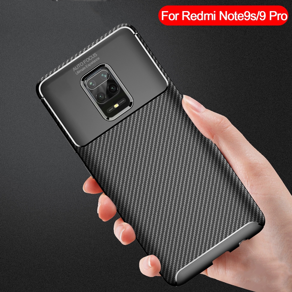 Ốp điện thoại sợi carbon sang trọng chống sốc cho Xiaomi Redmi Note 9S Note 9 Pro