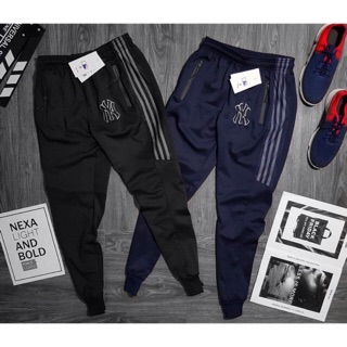 Quần thể thao jogger NY ba sọc phối lưới mẫu mới (màu đen-màu xám)