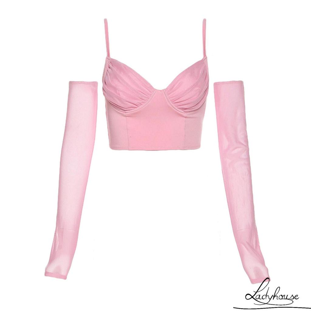 Áo croptop hai dây cổ chữ V màu sắc đơn giản dành cho nữ