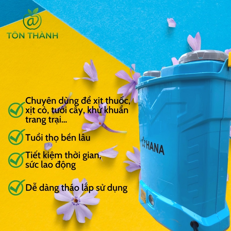 BÌNH XỊT ĐIỆN 20L HANA 12V8AH 12V12AH 1 BƠM HOẶC 2 BƠM PHUN THUỐC KHỬ KHUẨN TƯỚI CÂY