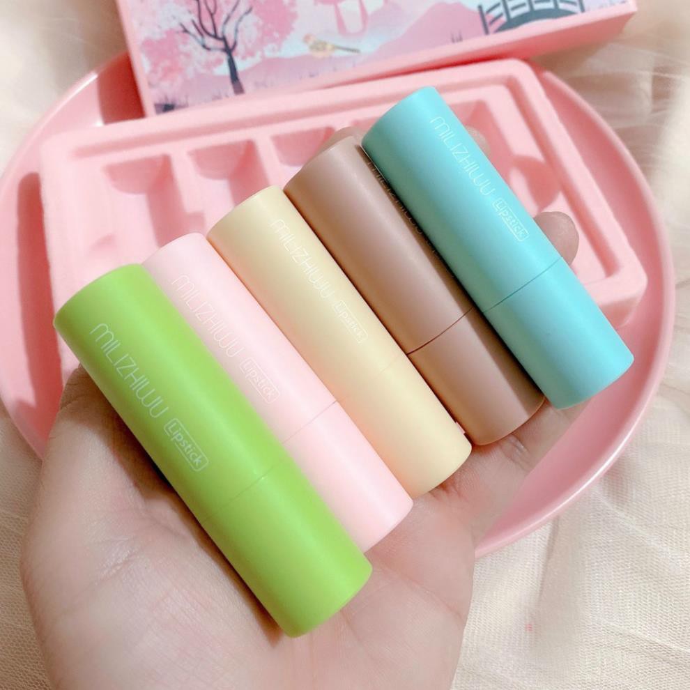 SET SON 5 CÂY thỏi Colorful Velet hoa đào - hàng nội địa Thái