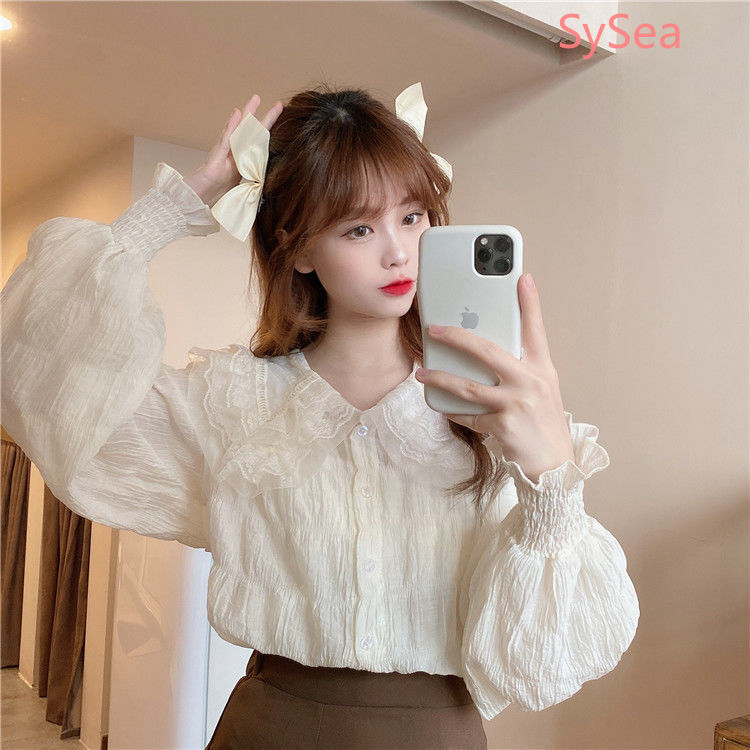 Áo kiểu tay dài phối ren phong cách ngọt ngào thời trang mùa hè dành cho nữ | BigBuy360 - bigbuy360.vn