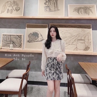 Set áo ren + chân váy dạ hot ( ảnh thật kèm video )