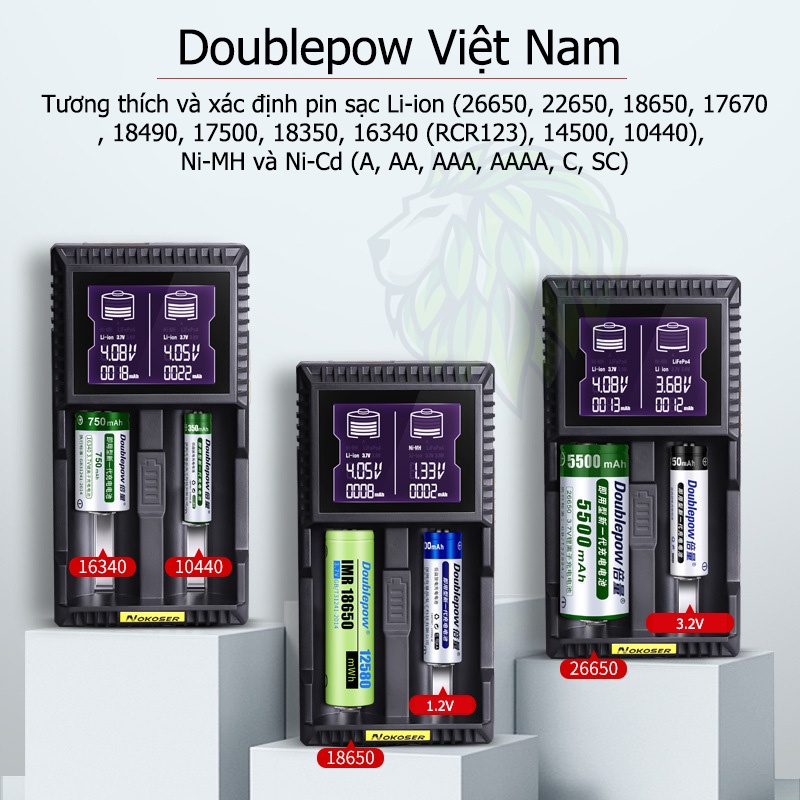 Sạc Pin Đa Năng Thông Minh 1.2V 3.7V NOKOSER D2U Cho Pin Sạc 26650, 22650, 18650, 18490, 18350, 17670, 17500, 14500