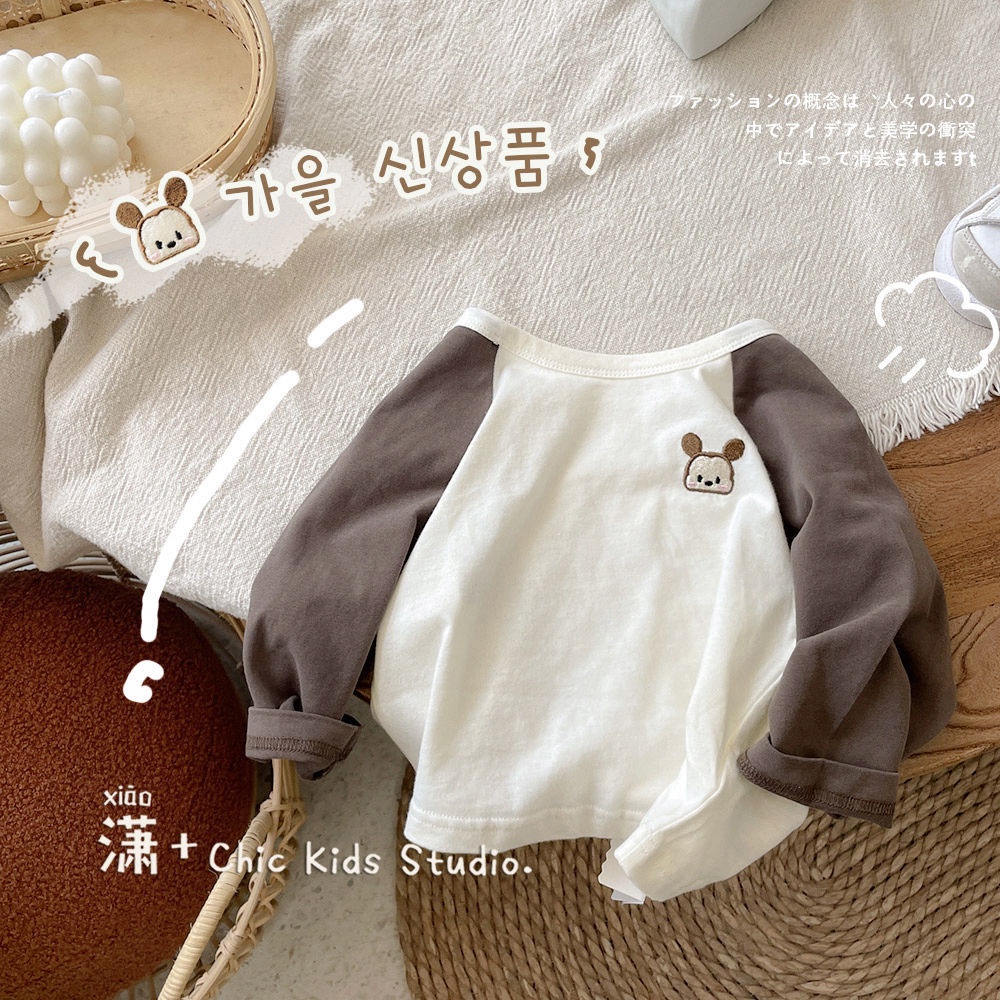 Áo Thun Tay Dài Thêu Họa Tiết Hoạt Hình Thời Trang Xuân Thu Cho Bé