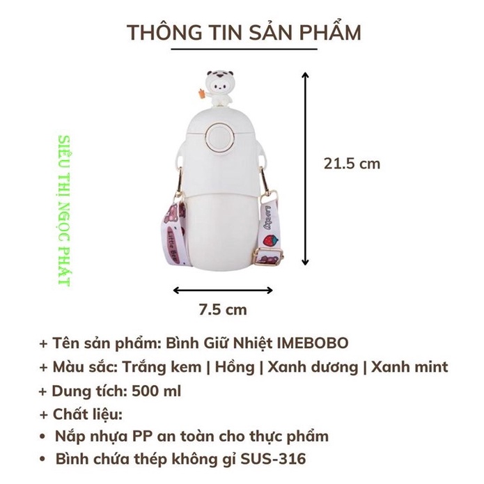 [CỰC XỊN XÒ] Bình Giữ Nhiệt hình Gấu IMEBOBO 500ml có dây đeo cho bé yêu
