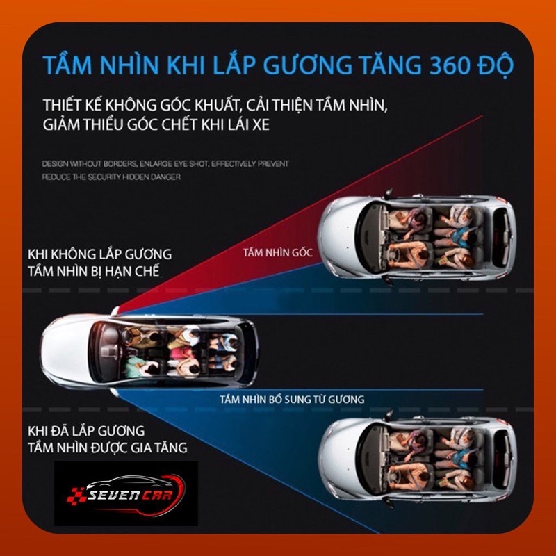 Gương cầu lồi chiếu hậu oto, có viền xoay 360 xóa điểm mù cao cấp, tặng keo dán kèm theo - SEVEN.CAR