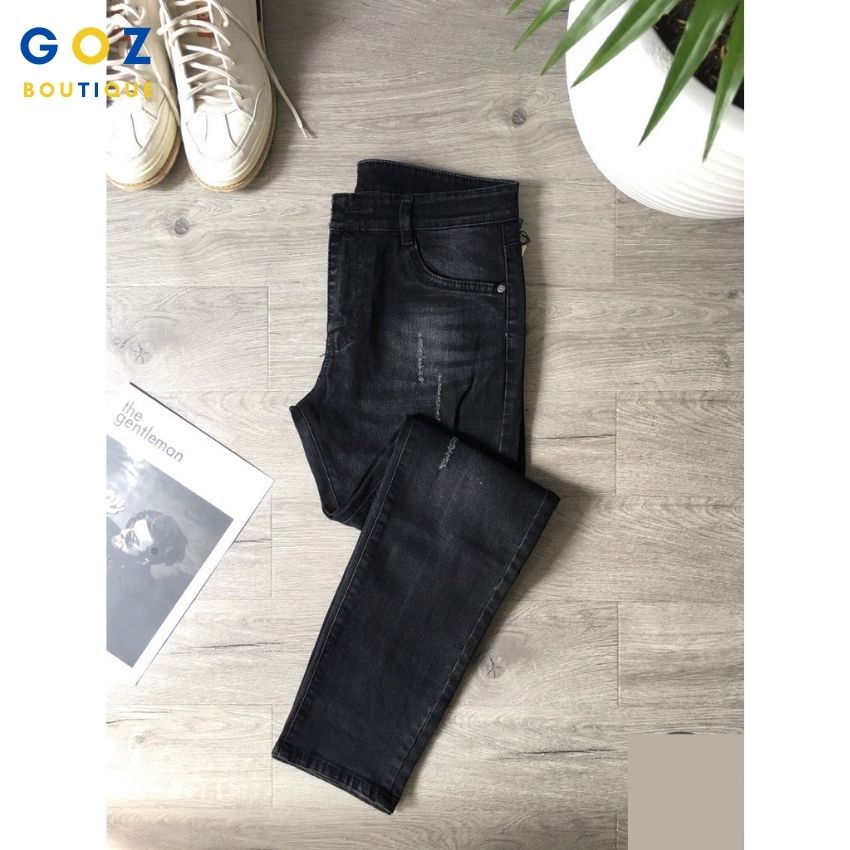 Quần Jeans Nam Đen Rách Co Giãn 4 Chiều Size Dưới 75kg GOZ