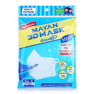 Khẩu trang 3D Mayan  Adult Mask - Túi 5 cái màu trắng P 2.5