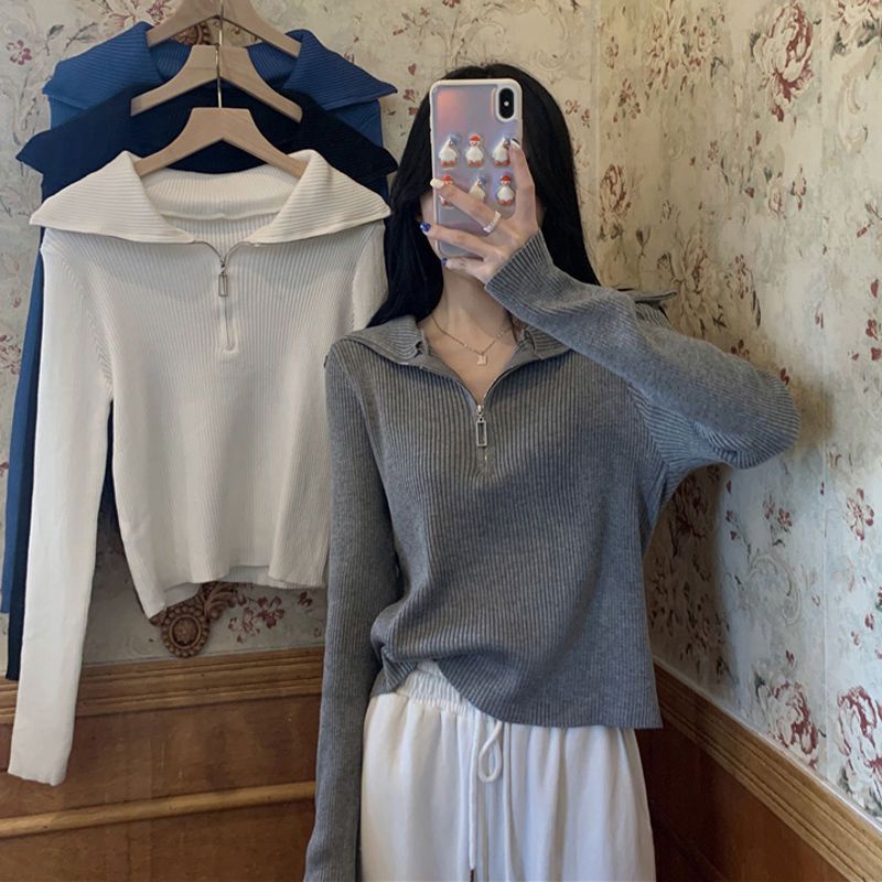 Áo Thun Dài Tay Có Khóa Kéo Phong Cách Hàn Quốc Cho Nữ JL-TX-465