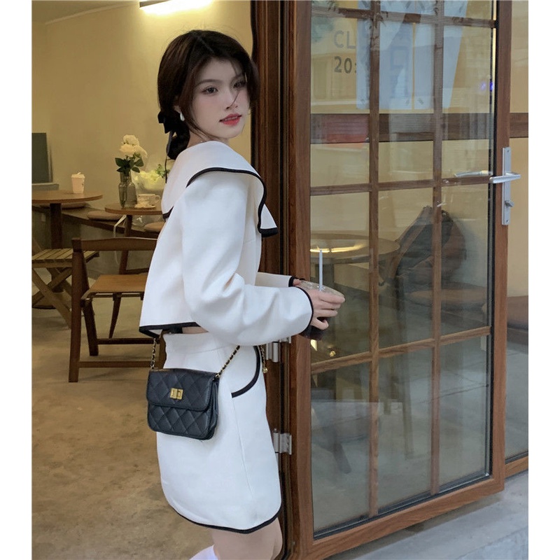Set Áo Khoác Cardigan Tay Dài Dáng Rộng + Chân Váy Lưng Cao Thời Trang Pháp Cho Nữ