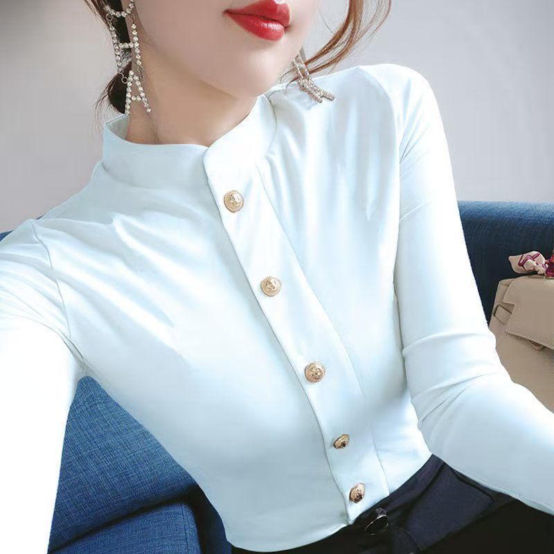 Áo Thun Nữ Dài Tay Cổ Cao Màu Trơn Thời Trang Mùa Thu