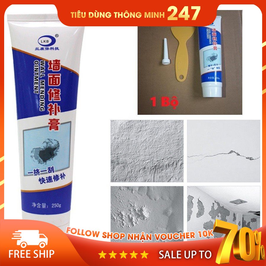 Keo Vá Tường Chống Thấm LKB 250gr - Trám Trét Vết Nứt Khe Hở Tường - Chống Mốc Ẩm Làm Sạch Tường - HÀNG CHÍNH HÃNG