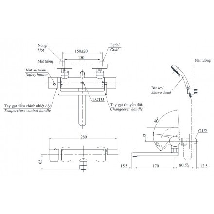 Vòi Sen Tắm Nhiệt Độ Nhật TOTO TBV03429V/DGH108ZR Xả Bồn