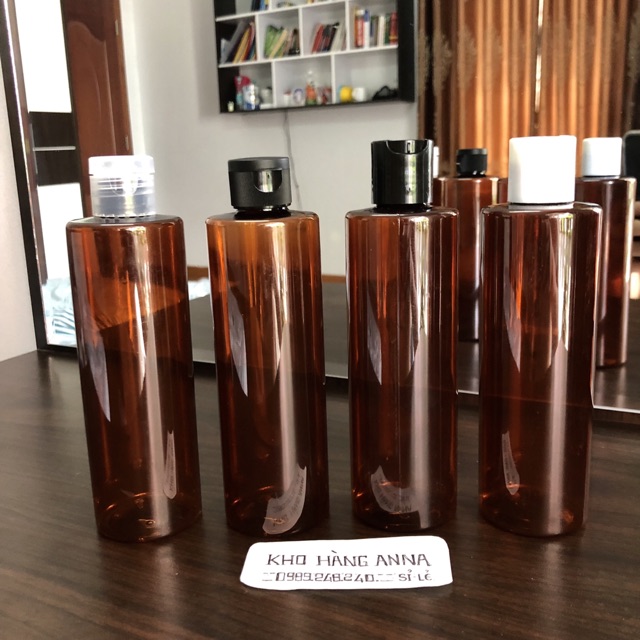 Chai nhựa pet 300ml / 250ml/ 200ml Nắp nhấn bật - Chai màu xanh/ trắng / nâu/ trong suốt - chai chiết mỹ phạm nắp bật