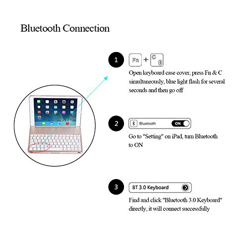 Bao da kiêm bàn phím bluetooth cho iPad 2017 (9.7"), iPad Pro 9.7, iPad Air 1, iPad Air 2 (Gold) tặng miếng lót bàn phím