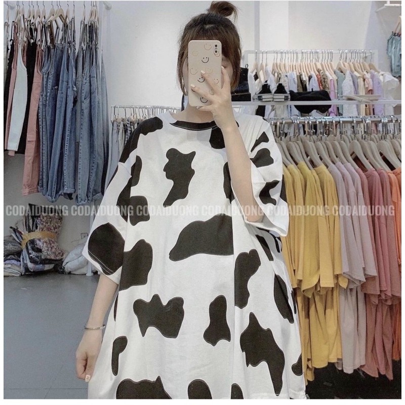 Áo thun tay lỡ form rộng bò sữa unisex