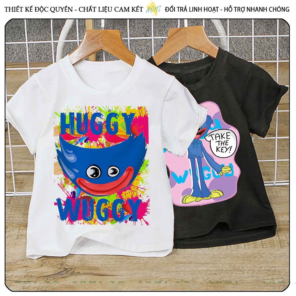 ÁO THUN HUGGY HUGGY UNISEX PHÔNG NAM NỮ GIA ĐÌNH CẶP ĐÔI ĐEN TRẮNG HỒNG SIZE TRẺ EM CHO BÉ TRAI GÁI AOMIVN