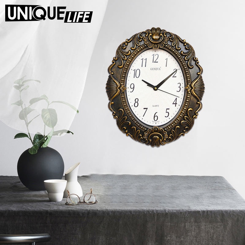 Đồng Hồ Treo Tường Hình Oval 14 Inch Không Gây Tiếng Ồn Phong Cách Retro Dùng Trang Trí Nhà / Văn Phòng / Trường Học