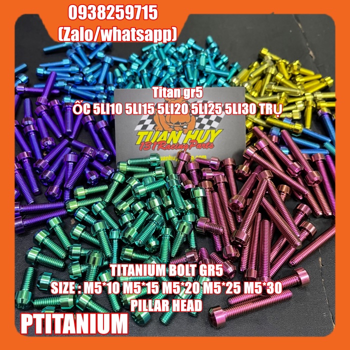 ốc titan gr5 5li trụ 5li10 5li15 5li20 5li25 5li30 (titanium bolt m5x10 5x15 5x20 5x25 5x30 pillar head)