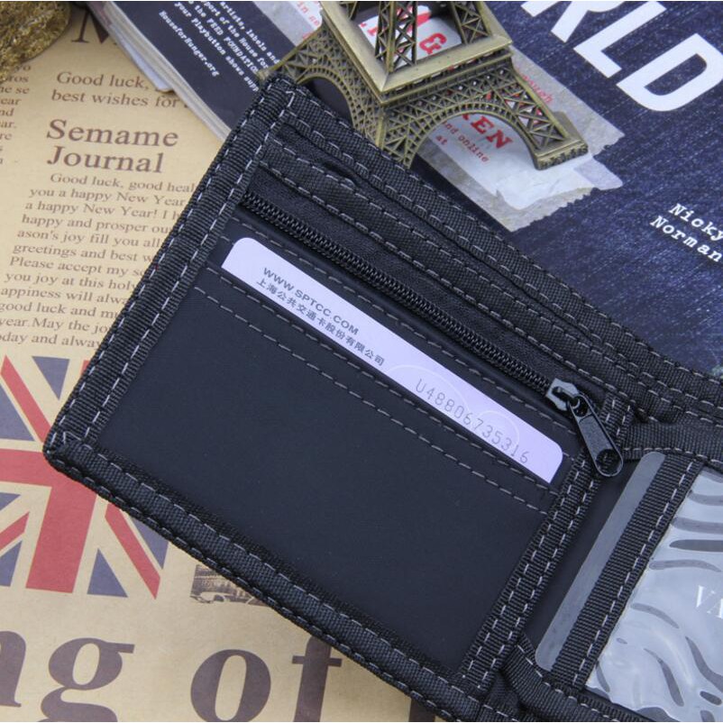 Ví tiền vải jean khóa kéo có ngắn đựng thẻ màu xanh dương vintage cho nam nữ