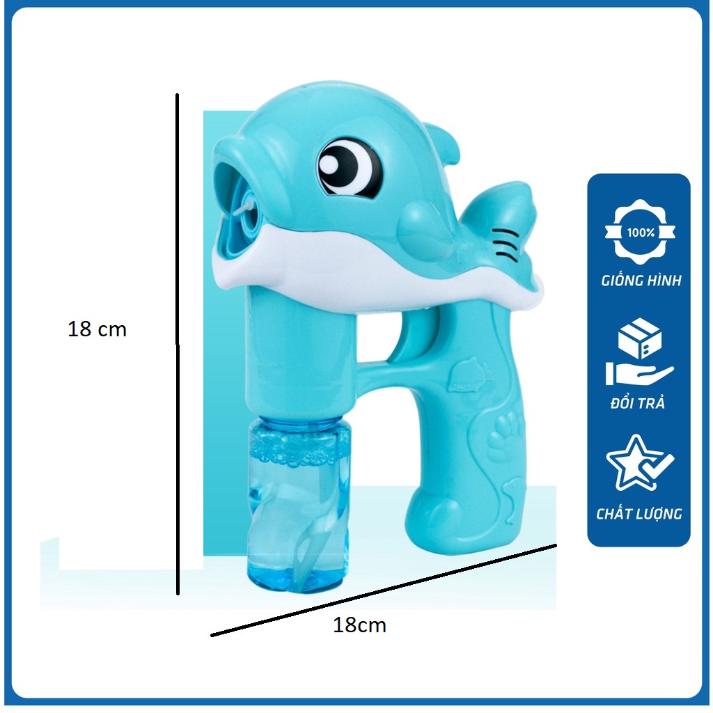 Súng đồ chơi bắn bong bóng xà phòng hình cá heo  cho bé, súng bắn bong bóng - Loki Kids