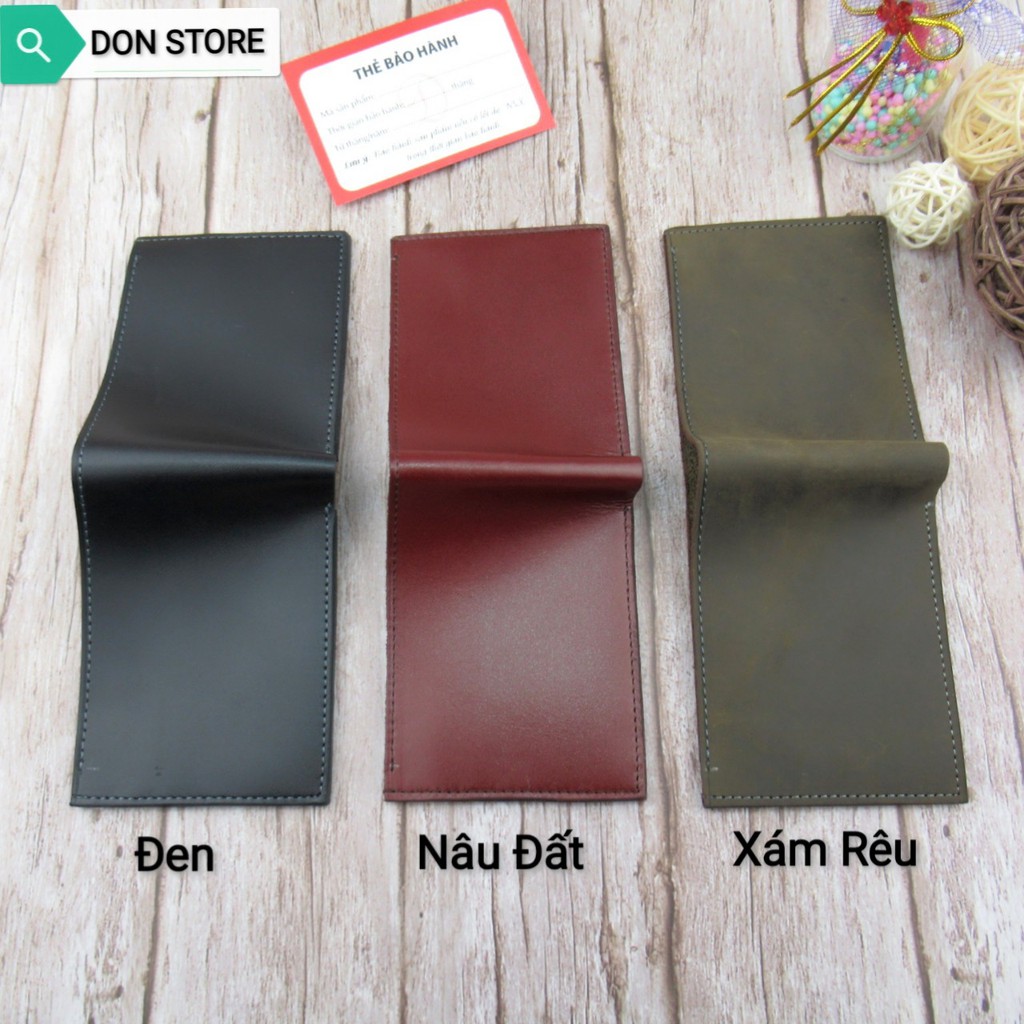 Bóp Nam, Ví Nam Mini (8cm x 10.5cm) Da Bò Tấm 100% (Bảo Hành Da 12 Tháng)