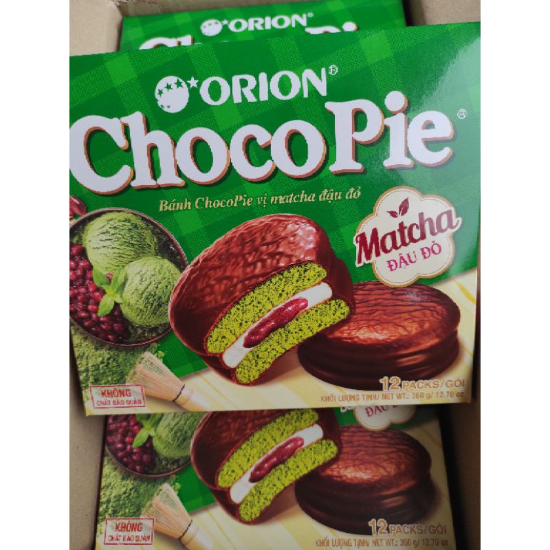 Bánh Chocopie vị matcha đậu đỏ hộp 12 cái