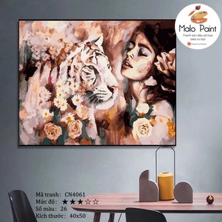 Tranh tự tô màu sơn dầu số hoá Tranh Cô Gái và Con Hổ