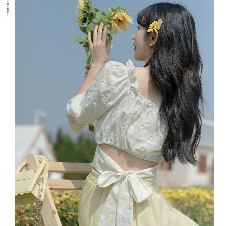 Áo Kiểu Ngắn Tay Thắt Nơ Sau Lưng Thời Trang Mùa Hè Cho Nữ