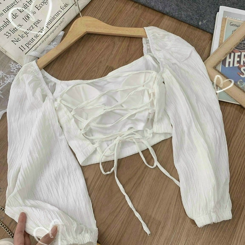 💮Áo Kiểu Cổ Vuông Tay Dài Đan Dây