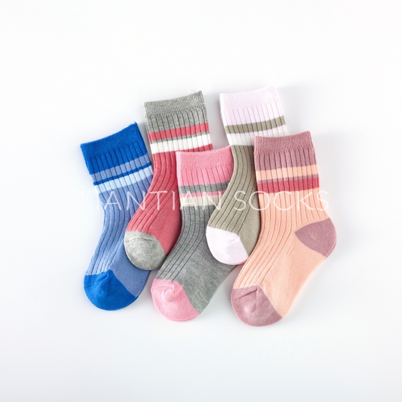 TIAN TIAN T147 Tất Vớ  trẻ em nam nữ Set 5 đôi tất bé Cotton cổ cao thiết kế mới thời trang thu đông