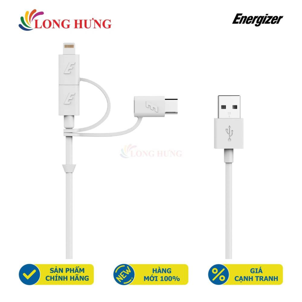 Cáp 3 trong 1 Micro USB - Lightning - USB Type-C Energizer 1.2m C11UBX3CF - Hàng chính hãng