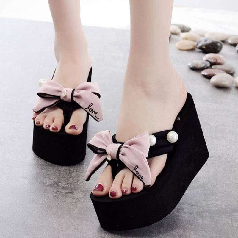 Dép Xỏ Ngón Đế Dày Chống Trượt Đính Nơ Phong Cách Hàn Quốc Thời Trang Mùa Hè Cho Nữ