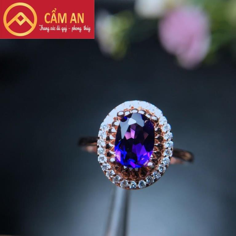 Nhẫn T.A Tím Thiên Nhiên, Lửa Mạnh, Trong, Bạc S925 - Trang sức Phong thủy Cẩm An